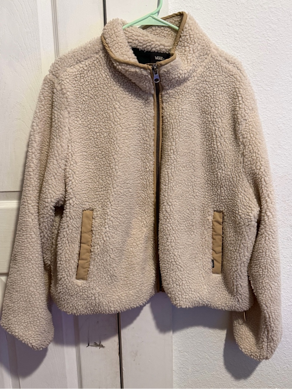 Vans Women's Cream Teddy Sherpa Jacket with Tan Trim